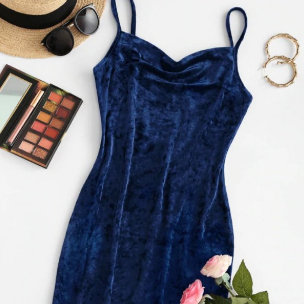 Cowl Front Velvet Mini Dress